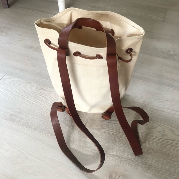 Madewell Canvas Leather Somerset Drawstring Backpack Purse - Picture 8 of 16